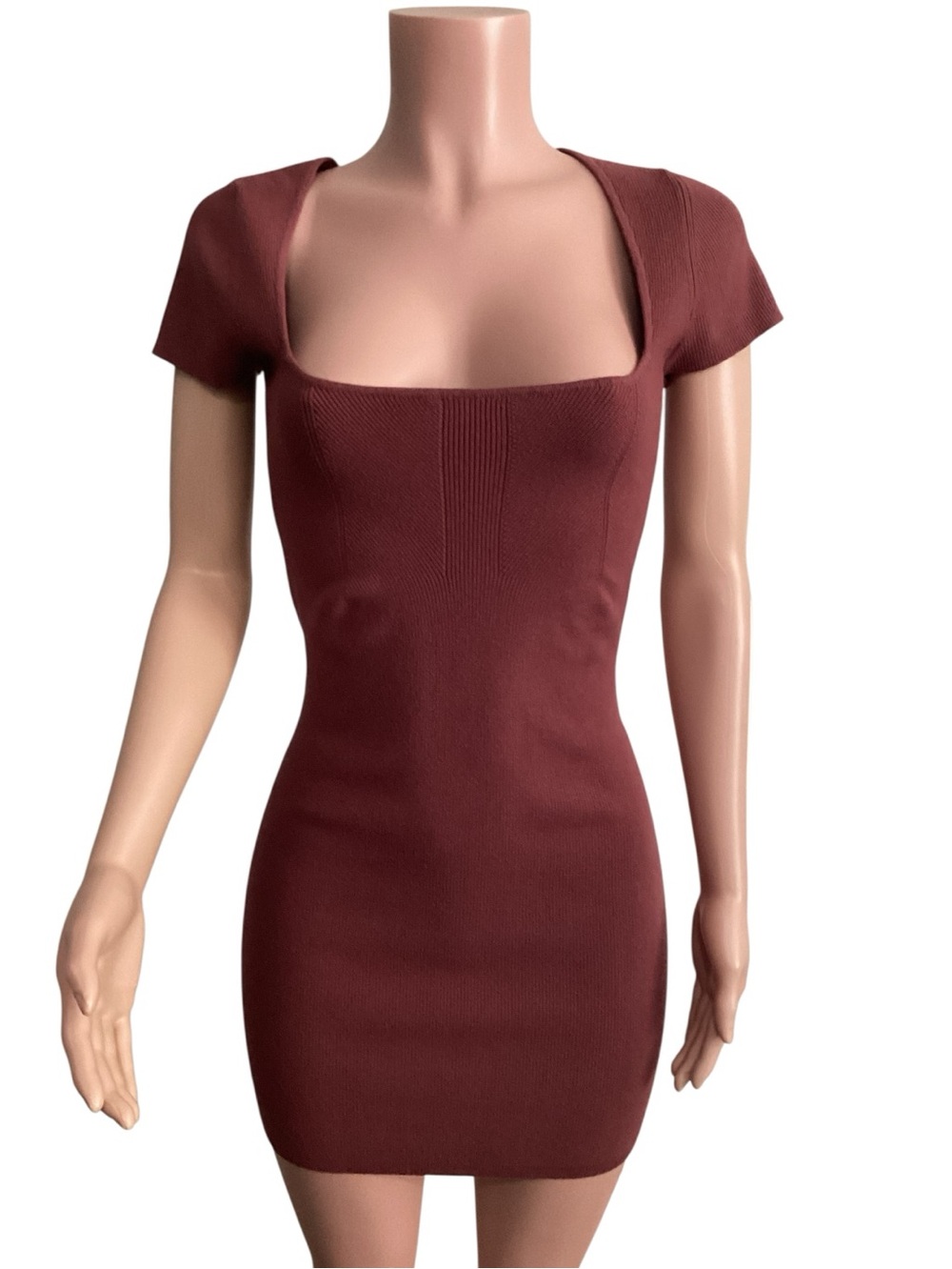 Babaton Aritiza Emerge Fitted Bodycon Dress Dusty Rose Short Sleeve Size Large